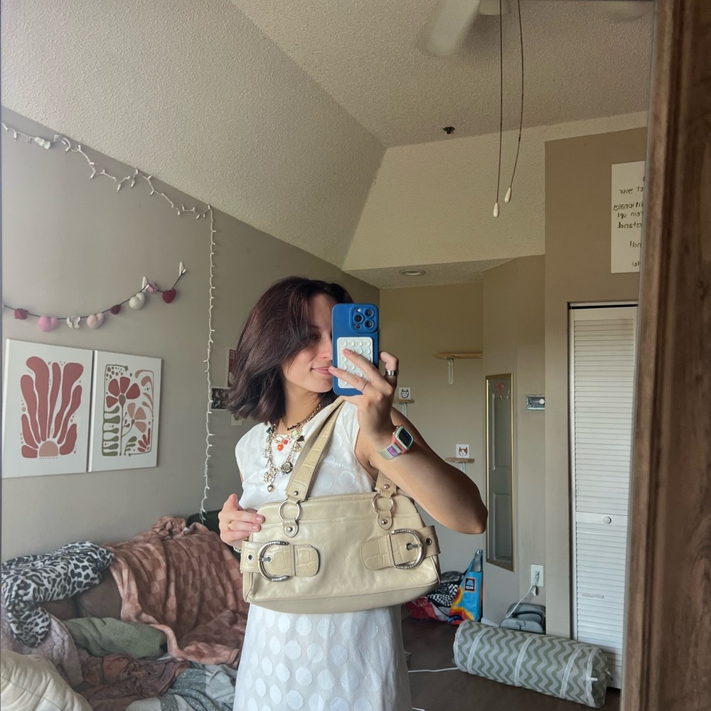 Franco Sarto Cream Shoulder Bag with Decorative Elements